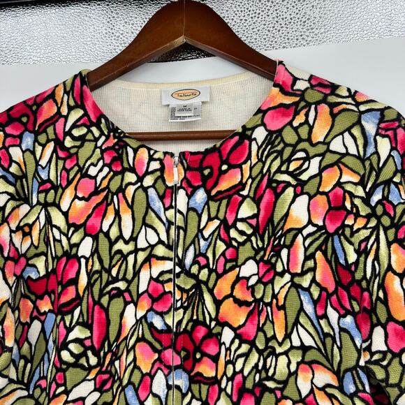 Vintage Talbots Cardigan Stained Glass Mosaic Floral Pattern Zip Front sz medium - Picture 6 of 8